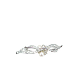 Detailed Ribbon Modernist Japanese Saltwater Akoya Cultured Pearl Vintage Brooch- Sterling Silver