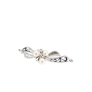 Detailed Ribbon Modernist Japanese Saltwater Akoya Cultured Pearl Vintage Brooch- Sterling Silver