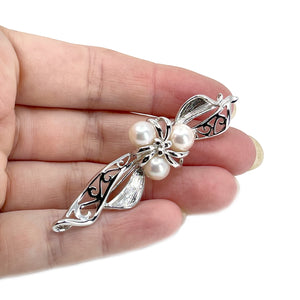 Detailed Ribbon Modernist Japanese Saltwater Akoya Cultured Pearl Vintage Brooch- Sterling Silver