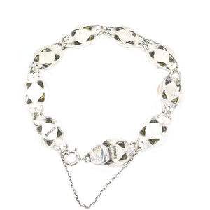 Art Nouveau River Blister Pearl Engraved Leaf Link Antique Bracelet- Sterling Silver