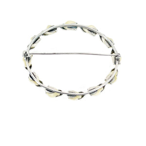 Arts & Crafts Freshwater River Pearl Vintage Cultured Pearl Circle Brooch- Sterling Silver