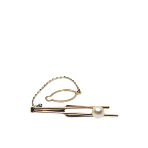 Mid Century Modern Men's Japanese Saltwater Akoya Cultured Pearl Tie Bar- 10K Rose Gold