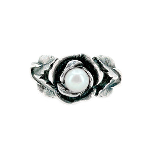 Rose Halo Vintage Japanese Saltwater Akoya Cultured Pearl Ring- Sterling Silver Sz 8 1/2