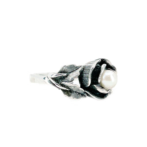 Rose Halo Vintage Japanese Saltwater Akoya Cultured Pearl Ring- Sterling Silver Sz 8 1/2