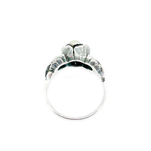 Rose Halo Vintage Japanese Saltwater Akoya Cultured Pearl Ring- Sterling Silver Sz 8 1/2