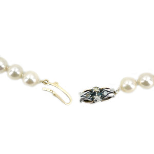 Georgian Rough Diamond Japanese Saltwater Cultured Akoya Pearl Strand - 14K Yellow Gold Silver 16 Inch