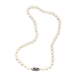 Georgian Rough Diamond Japanese Saltwater Cultured Akoya Pearl Strand - 14K Yellow Gold Silver 16 Inch