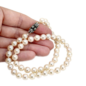 Georgian Rough Diamond Japanese Saltwater Cultured Akoya Pearl Strand - 14K Yellow Gold Silver 16 Inch