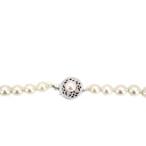 Vintage Filigree Graduated Japanese Saltwater Akoya Cultured Pearl Necklace- 14K White Gold 19 Inch
