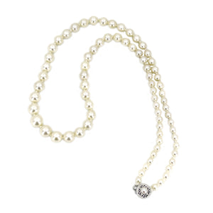 Vintage Filigree Graduated Japanese Saltwater Akoya Cultured Pearl Necklace- 14K White Gold 19 Inch