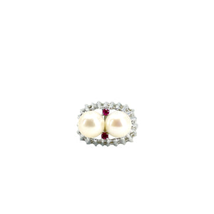 Abstract Double Pearl Japanese Saltwater Akoya Cultured Pearl Ring- Sterling Silver Sz 5 1/2