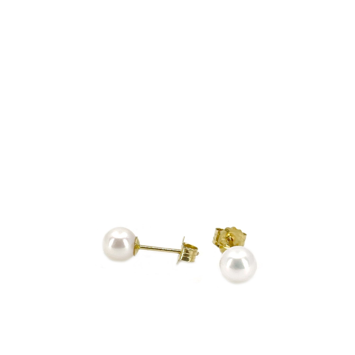 Vintage Modern Akoya Saltwater Cultured Pearl Pierced Earrings Small- 14K Yellow Gold