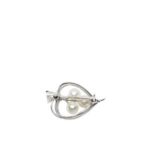 Petite Heart Japanese Saltwater Akoya Cultured Pearl Brooch- Sterling Silver