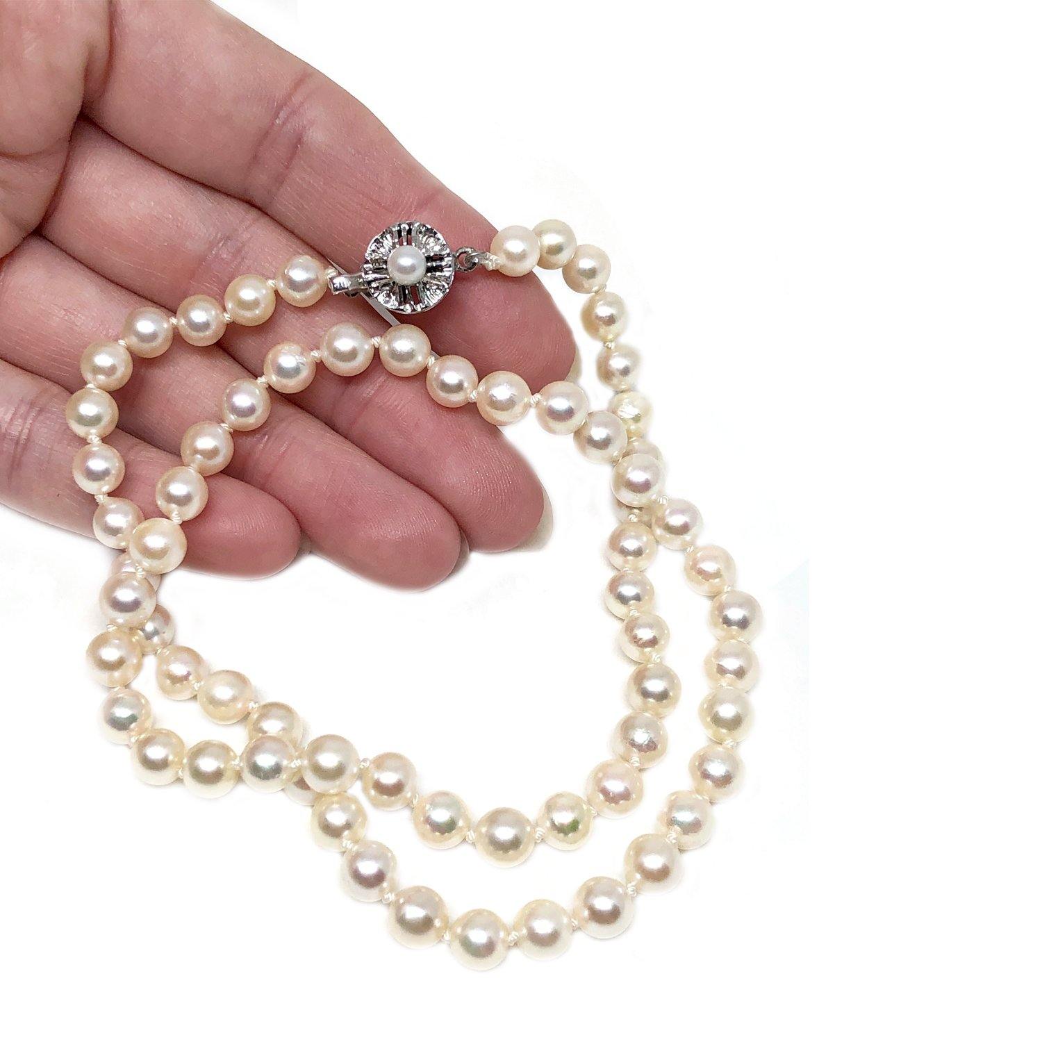 Mid-Century Retro Japanese Saltwater Cultured Akoya Pearl Necklace - Sterling Silver 19 Inch