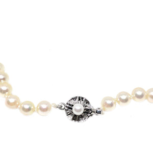 Mid-Century Retro Japanese Saltwater Cultured Akoya Pearl Necklace - Sterling Silver 19 Inch