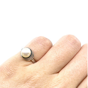 Art Deco Japanese Saltwater Akoya Cultured Pearl Ring- Sterling Silver Sz 5