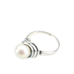 Art Deco Japanese Saltwater Akoya Cultured Pearl Ring- Sterling Silver Sz 5