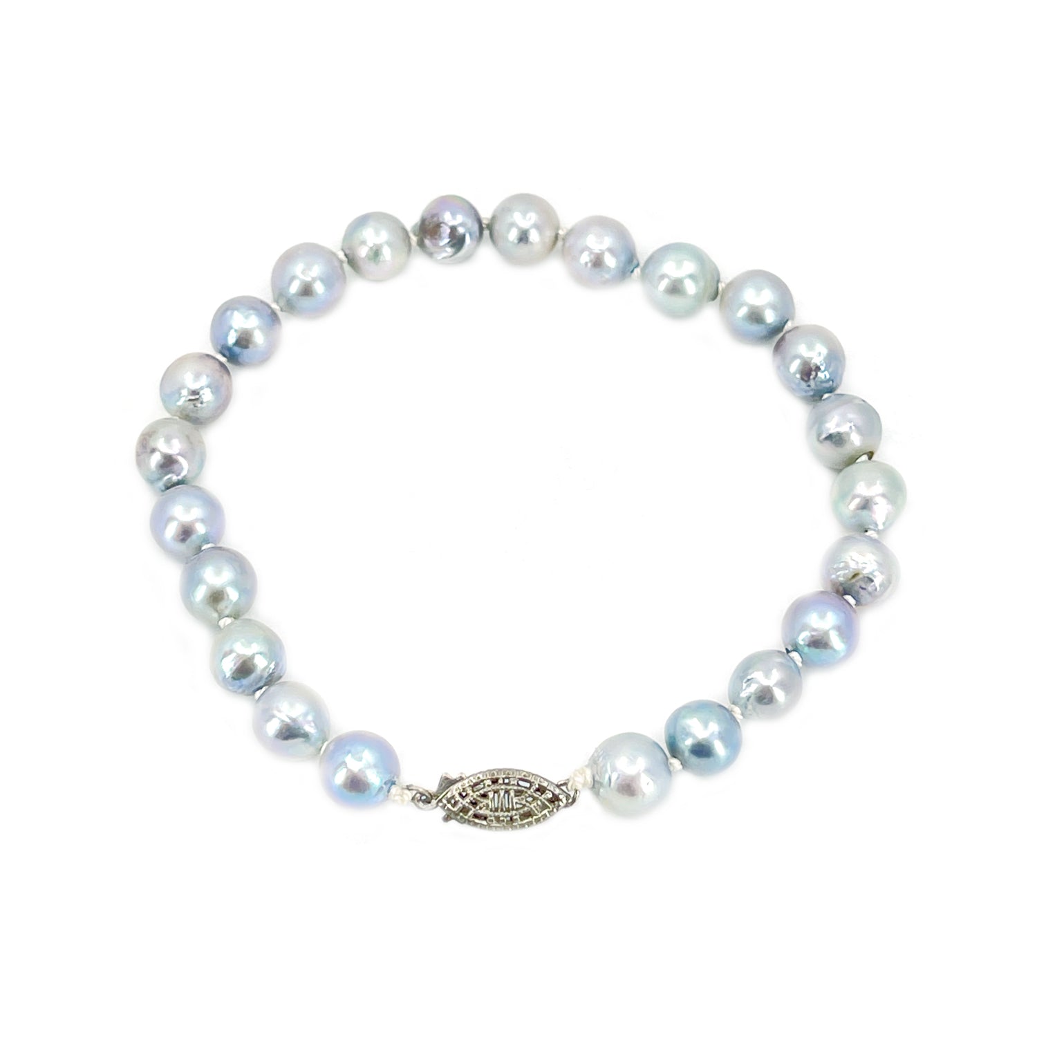 Japanese Blue Saltwater Akoya Cultured Pearl Baroque Vintage Bracelet- Sterling Silver