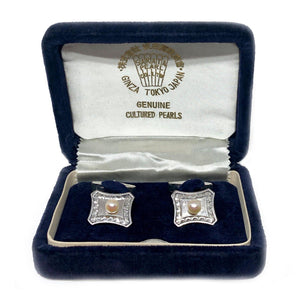 Sakata Designer Japanese Cultured Akoya Pearl Round Mid Century Cufflinks- Sterling Silver