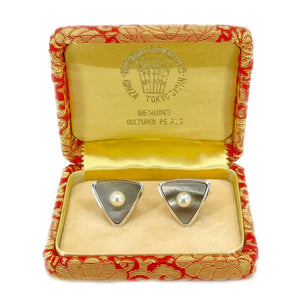 Sakata Designer Japanese Cultured Akoya Pearl Mother of Pearl Mid Century Cufflinks- Sterling Silver
