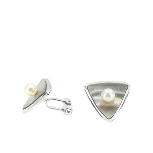 Sakata Designer Japanese Cultured Akoya Pearl Mother of Pearl Mid Century Cufflinks- Sterling Silver