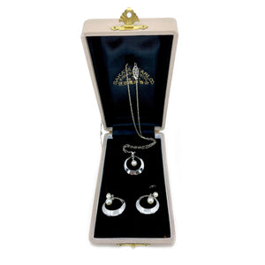 Sakata Designer Akoya Saltwater Cultured Pearl Modernist Earrings Pendant Set- Sterling Silver 16 Inch