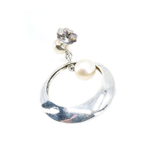 Sakata Designer Akoya Saltwater Cultured Pearl Modernist Earrings Pendant Set- Sterling Silver 16 Inch