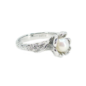 Sakura Cherry Blossom Japanese Saltwater Akoya Cultured Pearl Ring- Sterling Silver Sz 7 3/4