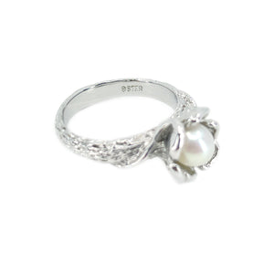 Sakura Cherry Blossom Japanese Saltwater Akoya Cultured Pearl Ring- Sterling Silver Sz 7 3/4