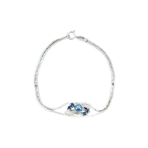 Blue Japanese Saltwater Akoya Cultured Pearl Sapphire Vintage Bracelet- 835 Coin Silver