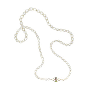 Ruby, Emerald & Sapphire Graduated Japanese Saltwater Cultured Akoya Pearl Strand - 14K Yellow Gold 29 Inch