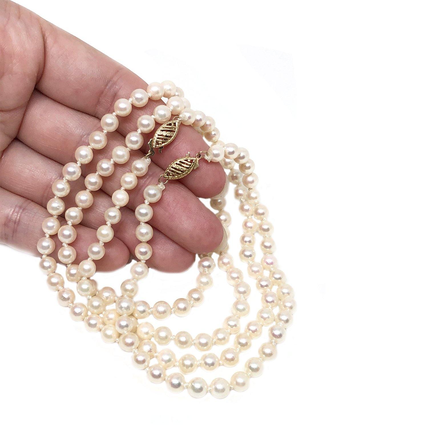 Set Japanese Saltwater Cultured Akoya Pearl Necklace & Bracelet - 14K Yellow Gold 26 Inch