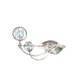 Cadge Leaf Japanese Saltwater Blue Akoya Pearl Brooch- Sterling Silver