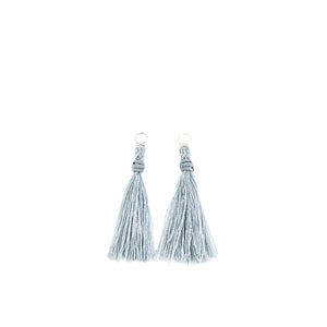 Kumihimo Braided Light Gray Natural Silk Tassel Pierced Earring Enhancer- Sterling Silver 1 3/8 Inch