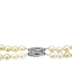 Double Strand Engraved Japanese Cultured Akoya Pearl Choker Necklace -Sterling Silver 15.50 & 16 Inch