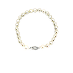 Vintage Japanese Floral Saltwater Akoya Cultured Pearl Bracelet- Sterling Silver
