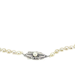 Deco Milgrain Engraved Japanese Saltwater Cultured Akoya Pearl Graduated Necklace - Sterling Silver 20.50 Inch