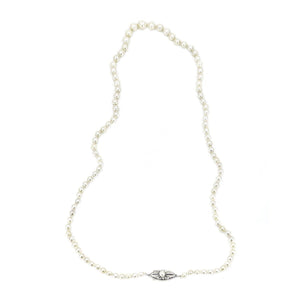 Deco Milgrain Engraved Japanese Saltwater Cultured Akoya Pearl Graduated Necklace - Sterling Silver 20.50 Inch