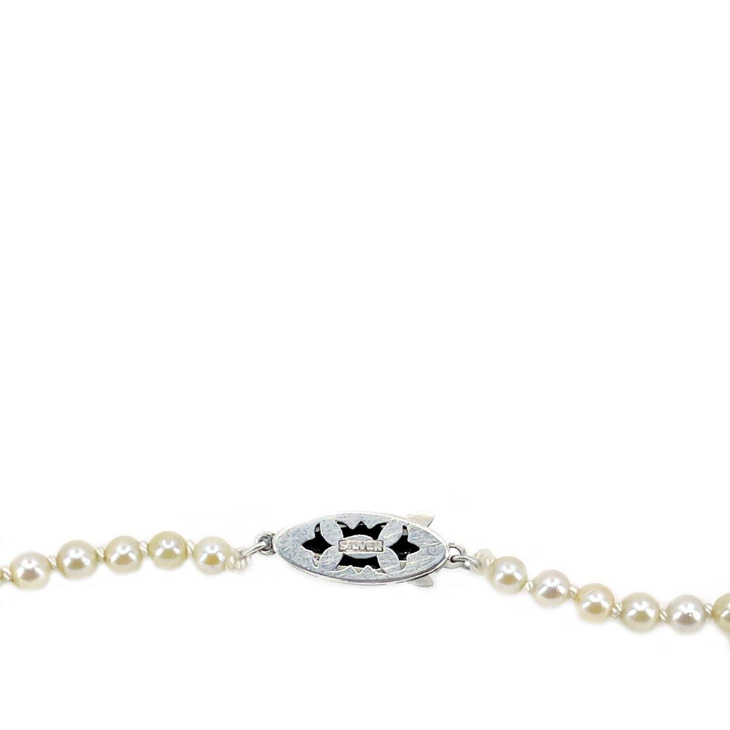 Deco Milgrain Engraved Japanese Saltwater Cultured Akoya Pearl Graduated Necklace - Sterling Silver 20.50 Inch