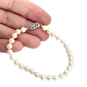 Vintage Japanese Floral Saltwater Akoya Cultured Pearl Bracelet- Sterling Silver