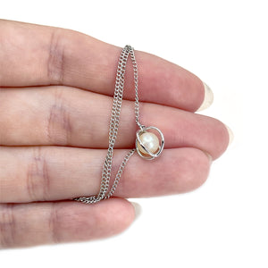 Cadge Modernist Japanese Saltwater Akoya Pearl Choker Necklace- Sterling Silver 15 Inch