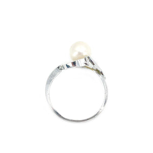 Engraved Leaf Japanese Saltwater Blue Akoya Cultured Pearl Ring- Sterling Silver Sz 7