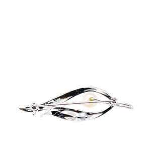 Modern Leaf Japanese Saltwater Akoya Cultured Pearl Brooch Pendant- Sterling Silver