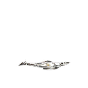 Slim Modern Japanese Saltwater Akoya Cultured Pearl Brooch Pendant- Sterling Silver