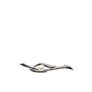 Slim Modern Japanese Saltwater Akoya Cultured Pearl Brooch Pendant- Sterling Silver
