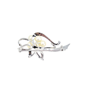 Modernist Engraved Vintage Japanese Saltwater Akoya Vintage Cultured Pearl Brooch- Sterling Silver