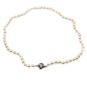 Mid-Century Retro Japanese Saltwater Cultured Akoya Pearl Necklace - Sterling Silver 19 Inch