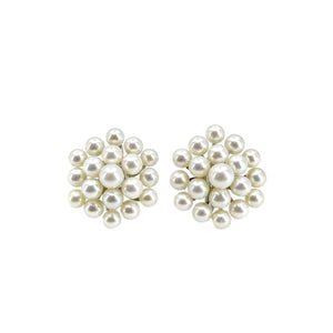 Snowflake Cluster Modern Akoya Saltwater Cultured Pearl Vintage Screwback Earrings- Sterling Silver
