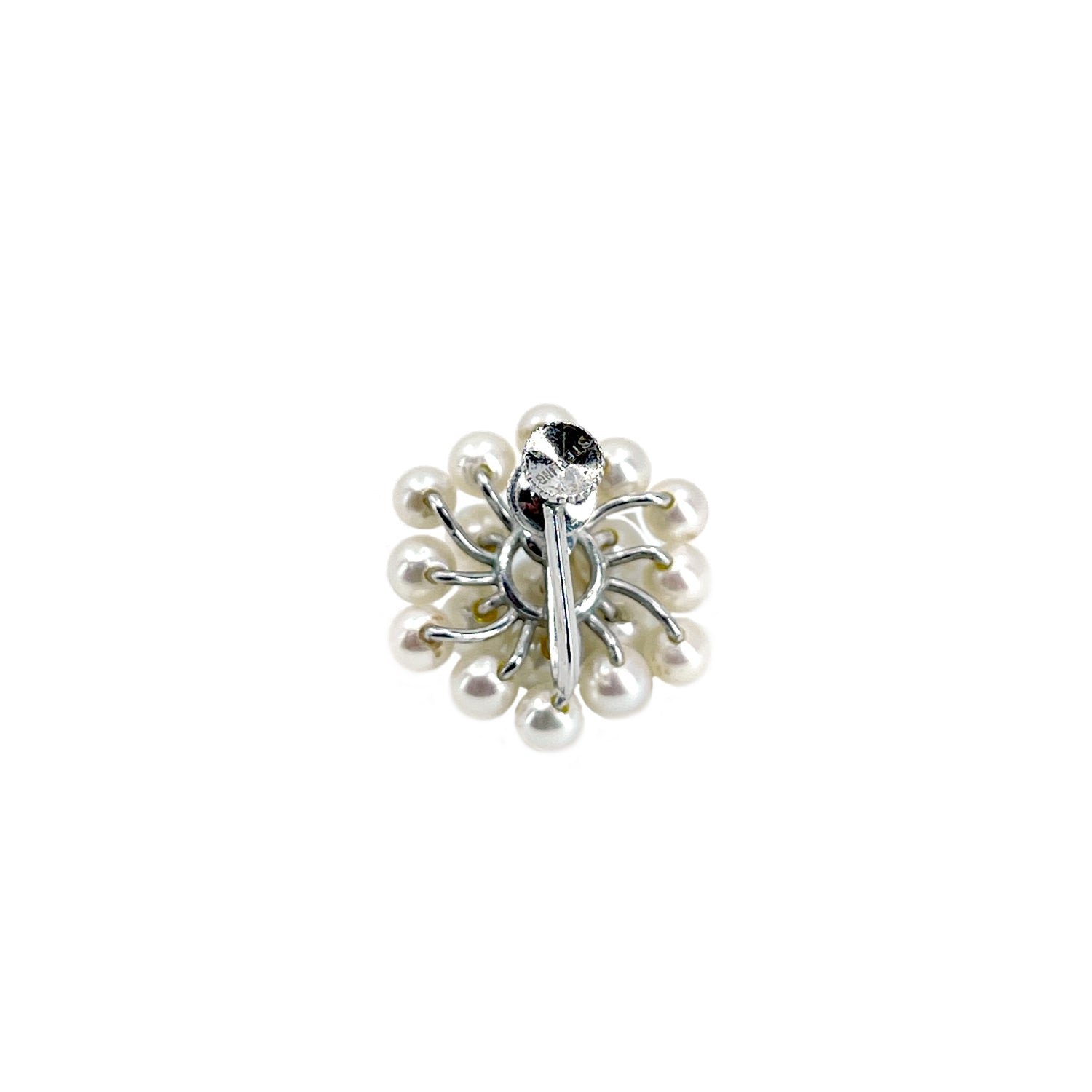 Snowflake Cluster Modern Akoya Saltwater Cultured Pearl Vintage Screwback Earrings- Sterling Silver