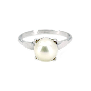 Mid-Mod Vintage Solitaire Japanese Saltwater Akoya Cultured Pearl Ring- Sterling Silver Sz 6 3/4